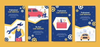 Car Service Stories Template Social Media Flat Cartoon Background Vector Illustration