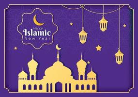 Islamic New Year Day or 1 Muharram Vector Background Illustration of Muslim Family Celebrating Can be use for Greeting Card or Invitation