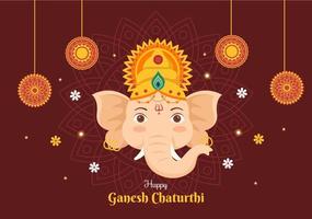 feliz ganesh chaturthi del festival en la india para celebrar su llegada a la tierra en la ilustración de vector de fondo de estilo plano