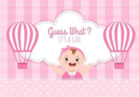 Birth Photo is it a Girl with a Baby Image and Pink Color Background Cartoon Illustration for Greeting Card or Signboard vector