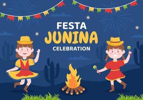 Festa Junina Festival Stories Template Social Media Flat Cartoon Background Vector Illustration