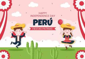 Fiestas Patrias Peru Post Template Social Media Flat Cartoon Background Vector Illustration