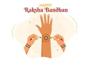 Happy Raksha Bandhan Cartoon Illustration with Sister Tying Rakhi on Her Brothers Wrist to Signify Bond of Love in Indian Festival Celebration vector