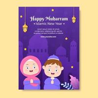 Islamic New Year Day or 1 Muharram Social Media Poster Template Flat Cartoon Background Vector Illustration