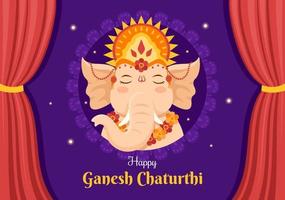 feliz ganesh chaturthi del festival en la india para celebrar su llegada a la tierra en la ilustración de vector de fondo de estilo plano