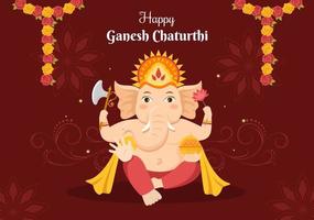 feliz ganesh chaturthi del festival en la india para celebrar su llegada a la tierra en la ilustración de vector de fondo de estilo plano
