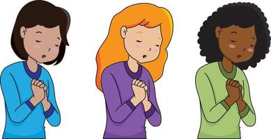 mujeres interraciales orando vector