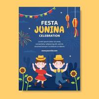 Festa Junina Festival Poster Template Social Media Flat Cartoon Background Vector Illustration