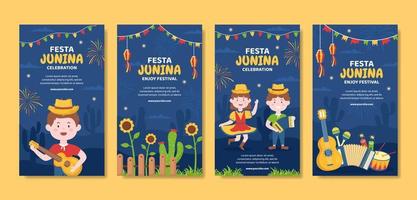 Festa Junina Festival Stories Template Social Media Flat Cartoon Background Vector Illustration