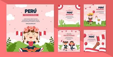 Fiestas Patrias Peru Post Template Social Media Flat Cartoon Background Vector Illustration