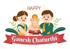 Happy Ganesh Chaturthi of Festival in India to Celebrate his Arrival to Earth in Flat Style Background Vector Illustration