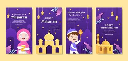 día de año nuevo islámico o 1 muharram plantilla de historias de redes sociales ilustración de vector de fondo de dibujos animados plana