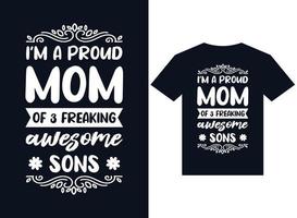 soy una madre orgullosa volviendo loco vector de tipografía de diseño de camiseta de hijo increíble