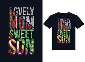 lovely mom sweet son t-shirt design typography vector illustration for print