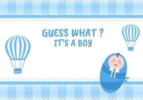 foto de nacimiento es un niño con una imagen de bebé y una ilustración de dibujos animados de fondo de color azul para tarjeta de felicitación o letrero vector