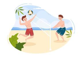 Beach Volleyball Player on the Attack for Sport Competition Series Outdoor in Flat Cartoon Illustration vector