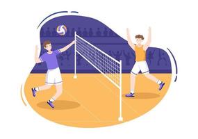 jugador de voleibol en el ataque para la serie de competición deportiva interior en ilustración de dibujos animados planos