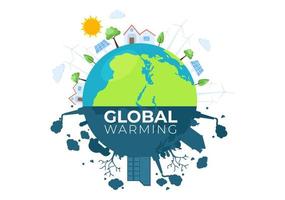 Global Warming Cartoon Style Illustration with Planet Earth in a Melting or Burning State and Image Sun to Prevent Damage to Nature and Climate Change vector