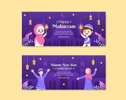 Islamic New Year Day or 1 Muharram Social Media Horizontal Banner Template Flat Cartoon Background Vector Illustration