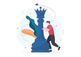 Chess Board Game Cartoon Background Illustration with Two People Sitting Across From Each Other and Playing for Hobby Activity in Flat Style vector
