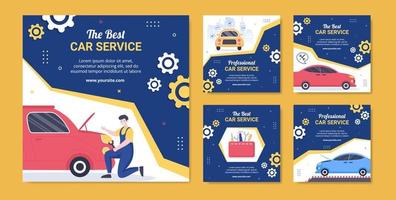 Car Service Post Template Social Media Flat Cartoon Background Vector Illustration