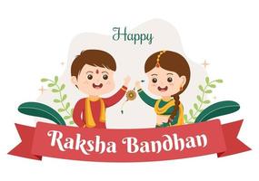 Happy Raksha Bandhan Cartoon Illustration with Sister Tying Rakhi on Her Brothers Wrist to Signify Bond of Love in Indian Festival Celebration vector