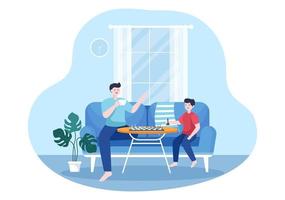 Chess Board Game Cartoon Background Illustration with Two People Sitting Across From Each Other and Playing for Hobby Activity in Flat Style vector