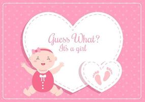 foto de nacimiento es una niña con una imagen de bebé y una ilustración de dibujos animados de fondo de color rosa para tarjeta de felicitación o letrero vector
