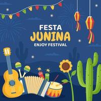 Festa Junina Festival Stories Template Social Media Flat Cartoon Background Vector Illustration