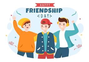 Happy Friendship Day Cute Cartoon Illustration with Young Boys and Girls of Hugging Together or Putting Their Hands in Flat Style vector