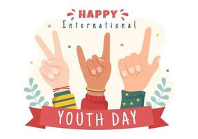 Happy International Youth Day Cute Cartoon Illustration with Young Boys and Girls For Campaign in Flat Style Background vector