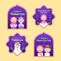 Islamic New Year Day or 1 Muharram Social Media Label Template Flat Cartoon Background Vector Illustration