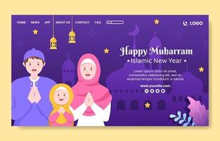Islamic New Year Day or 1 Muharram Social Media Landing Page Template Flat Cartoon Background Vector Illustration