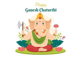 Happy Ganesh Chaturthi of Festival in India to Celebrate his Arrival to Earth in Flat Style Background Vector Illustration