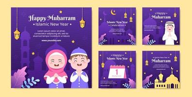día de año nuevo islámico o 1 muharram plantilla de publicación de redes sociales ilustración de vector de fondo de dibujos animados plana