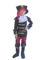 Asian boy smiling in pirate costume isolated over white photo