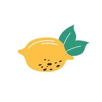 Yellow lemon with leaves logo on isolated background. Hand drawn design style. vector