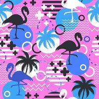 Seamless pattern with flamingos and palms. Exotic Hawaii background vector