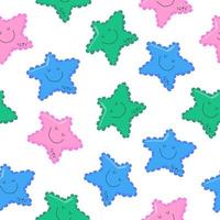 patrón de verano sin costuras con estrellas de mar rosas, azules y verdes vector