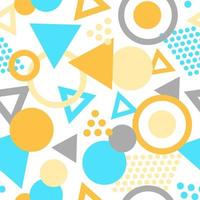 Geometric seamless pattern with colorful figures. Triangles, sircles on white vector