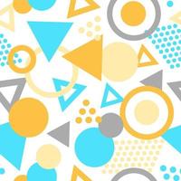 Geometric seamless pattern with colorful figures. Triangles, sircles on white vector