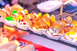 Colorful Thai crispy pancakes, traditional Thai dessert photo
