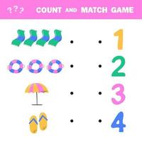 Counting game, how many summer elements. Educational children game vector