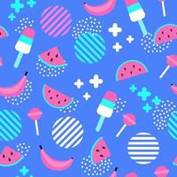 Bright summerpattern of elements - watermelon, ice cream, banana, lollipop vector