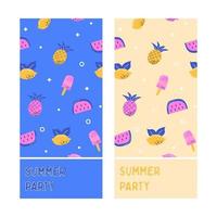 Two layouts for invitations and tickets for a summer party with summer pattern vector