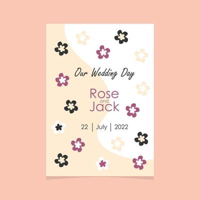 Wedding invitation template in pastel colors. Hand drawn flowers