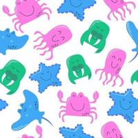 Seamless pattern with sea and ocean animals. Repeat design with sea creatures vector