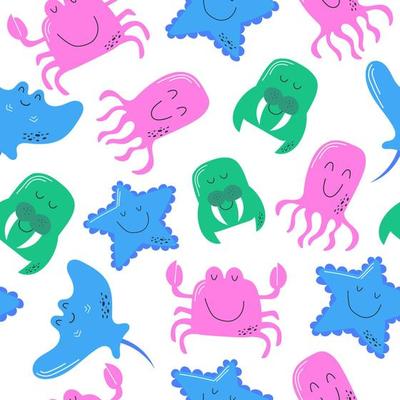 Seamless pattern with sea and ocean animals. Repeat design with sea creatures