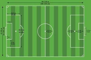 gráfico vectorial de campo de fútbol, estadio de fútbol con dimensiones. vector