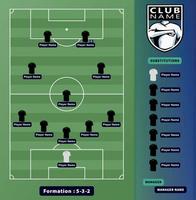 alineaciones de fútbol, jugadores de fútbol 5-3-2 esquema de formación en una ilustración de campo de fútbol. vector